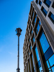 Tall buildings against the blue sky.