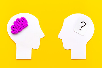 Teamwork concept, brain storm. Communication between two paper human heads