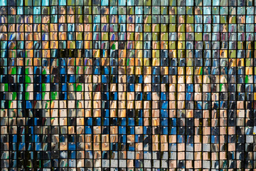 Fototapeta premium Colorful vivid tile wall, geometric shape, mosaic random pattern