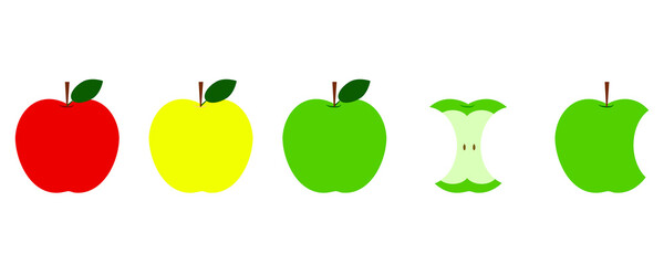 Apple in flat style. Different states of an apple. Healthy food set. Vector illustration. stock image. 