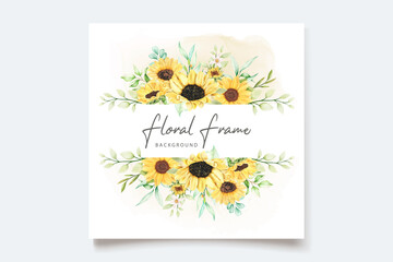 beautiful watercolor sun flower wedding invitation card set