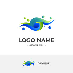 eye wave logo concept, eye and wave, combination logo with 3d colorful style