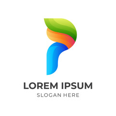 letter P logo concept with 3d colorful style