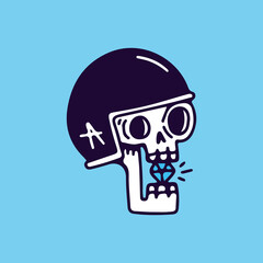 Skeleton wearing helmet and bite a diamond, illustration for t-shirt, sticker, or apparel merchandise. With doodle, soft pop, and cartoon style.