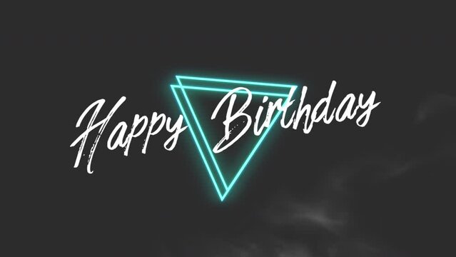 Happy Birthday with green triangles and smoke, holidays and promo style background