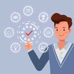 Businessman control and planning, thinking and economic analysis to success. people character vector design.