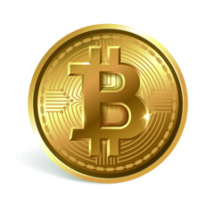 Golden coin with bitcoin symbol