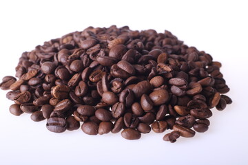 Coffee beans isolated on white background with copyspace for text. Coffee background or texture concept.