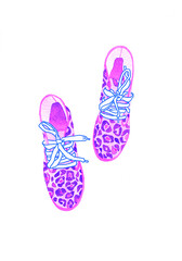 fashionable designer leopard print boots with laces. watercolor fashion illustration