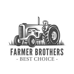Farm market label isolated on white background. Village and landscape agriculture emblem. Vector illustration