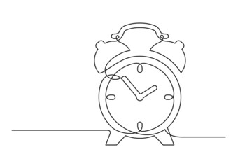 Continuous drawing of one line of an alarm clock. Web concept. Alarm clock isolated on a white background. Vector illustration