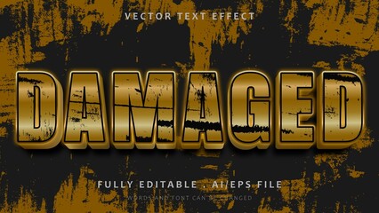 3d Gold Grunge Word Damaged Editable Text Effect Design Template