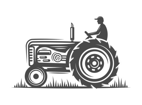 Vintage tractor isolated on white background. Vector illustration