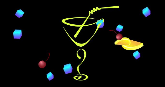 abstract animated minimal cocktail party logo made of margarita and straw silhouette