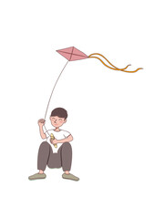 A boy flying a kite and an illustration on a white background