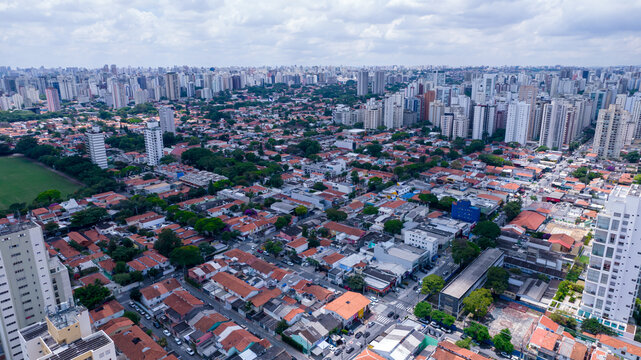 Aerial drone view of the Brooklin neighborhood in S&atilde;o Paulo, Brazil. 
Beautiful new buildings for housing and offices