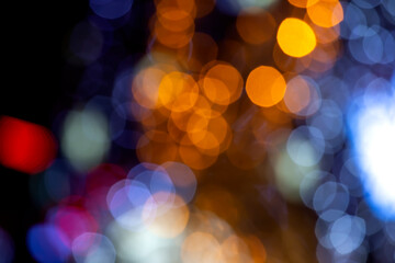 background blurred abstraction of colored lanterns and decorations. bokeh texture of street colored lights