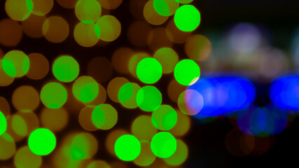 background blurred abstraction of colored lanterns and decorations. bokeh texture of street colored lights