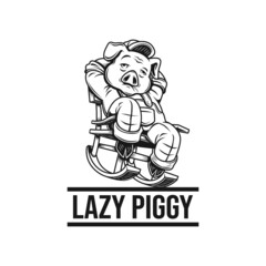 lazy pig sitting in the rocking chair vector illustration