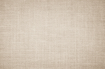 Plakat Jute hessian sackcloth burlap canvas woven texture background pattern in light beige cream brown color blank. Natural weaving fiber linen and cotton cloth 