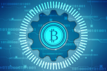 Global Abstract Bitcoin Crypto Currency Blockchain Technology World Map Background Illustration