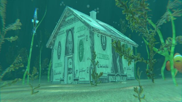 Underwater Mortgage: A 3D animation related to the phenomenon of home mortgages being higher than the actual value of the home.