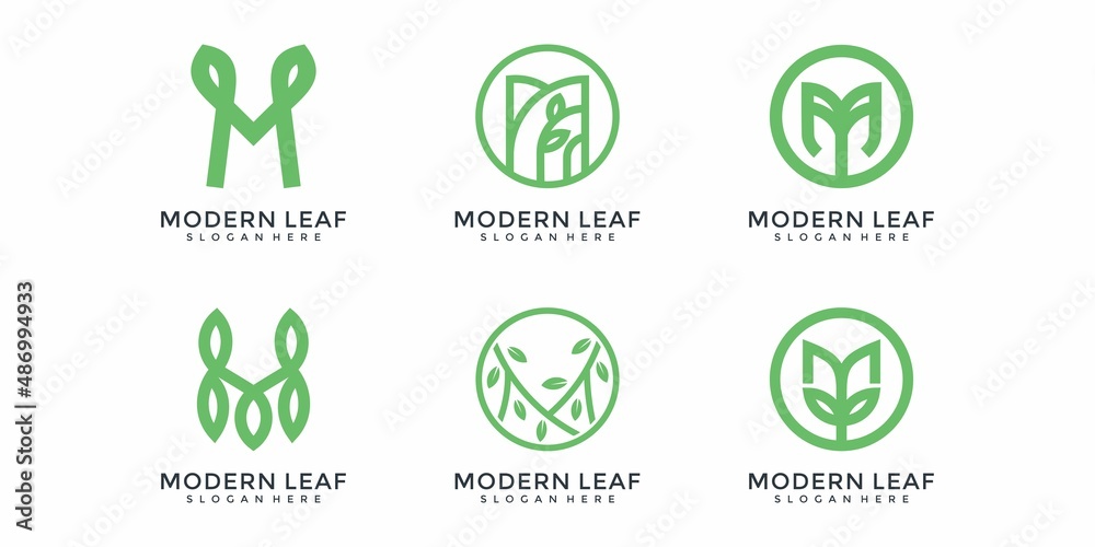 Sticker letter m with leaf logo design