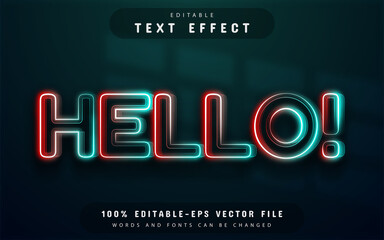Hello text effect neon style