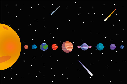 Sistema solar con sus planetas y estrellas de fondo