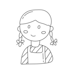Obraz premium girl with hair in two braids smiling hand drawn illustration can be used for children's drawing books and coloring books