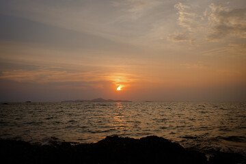 Epic sunset sea scape background.