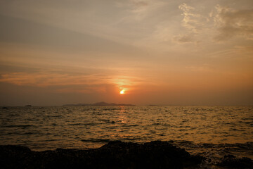 Epic sunset sea scape background.