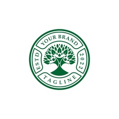 Family Tree of Life logo Stamp with green color vector design