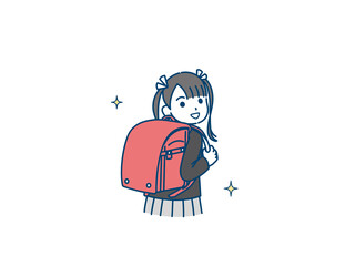 ランドセルと女の子　小学生　1年生　入学　イラスト