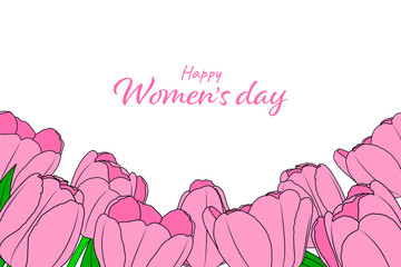 8 march, happy womens day with tulips. Vector illustration.