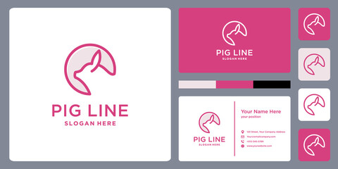 pig line circle logo vector illustration