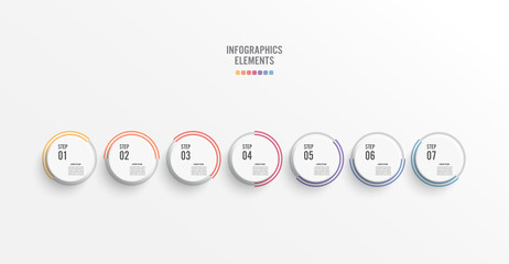 Template timeline infographic colored horizontal numbered for seven position. Business concept with 7 options. can be used for workflow, banner, diagram, web design, area chart.