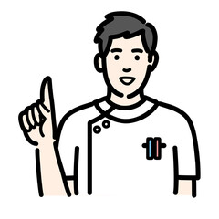 笑顔で提案をしている白衣を着た若い男性看護師
