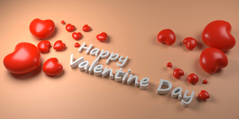 happy valentine day 3 d render on pink background with colorful red heart shape