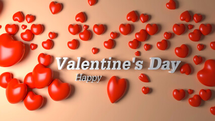 happy valentine day 3 d render on pink background with colorful red heart shape