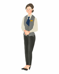 制服を着た女性　手描きイラスト