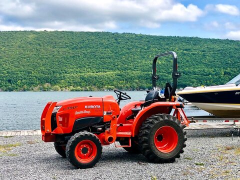 Naples, New York, US-September 12, 2020:  KUBOTA DIESEL TRACTOR L3901, providing high performance, oustanding durability, easier and operations. On site at Smith Boys Jansen Marina of Canandaigua Lake