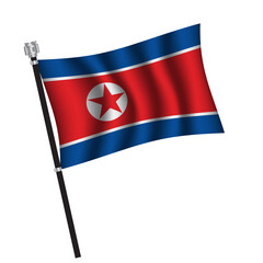 North Korea flag , flag of North Korea waving on flag pole, vector illustration EPS 10.