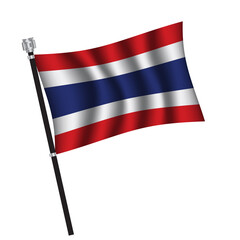 Thailand flag , flag of Thailand waving on flag pole, vector illustration EPS 10.