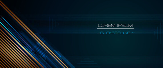 Vector graphic design, abstract modern technology, futuristic concept. Illustration art, geometric shape, light gold color, line pattern with blue and black colours background for banner, template