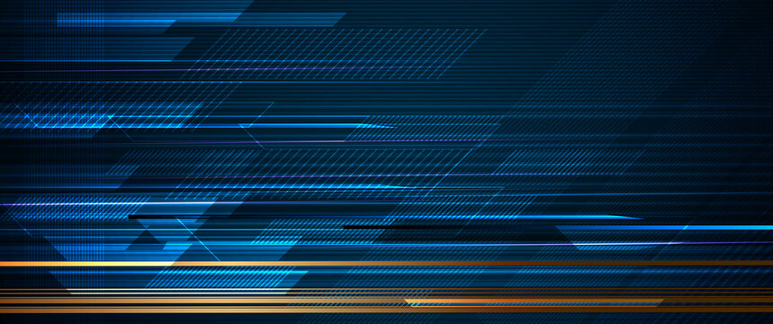Vector abstract line pattern, digital hi tech technology design and light effect. High speed movement and connection, dark blue background. Illustration futuristic, communication, cyberspace concept.