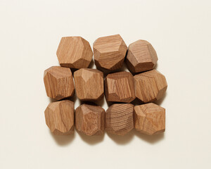 Tumi ishi japanese desktop game meditation, pattern from eco-friendly wooden polygonal stones for building tower