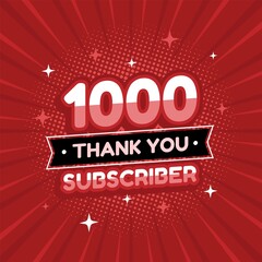 1000 subscribers thank you vector banner. 1000 subscribers thank you vector banner. Thank you 1000 subscribers 1k subscribers celebration. subscribe banner. - obrazy, fototapety, plakaty