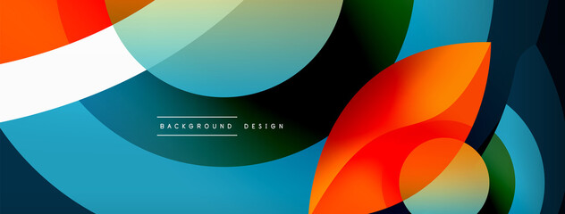 Obraz premium Abstract background with color geometric shapes. Beautiful minimal backdrop with round shapes circles and lines. Geometrical design. Vector illustration