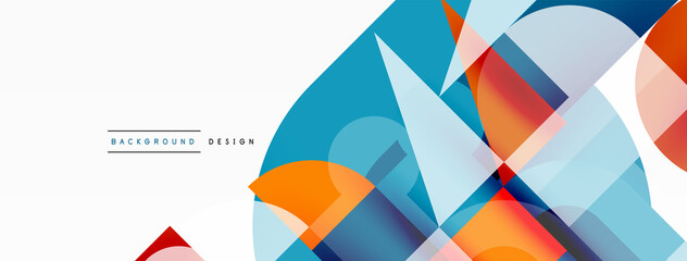 Obraz premium Circle and square geometric background. Round shapes with squares and triangles composition for wallpaper, banner, background or landing